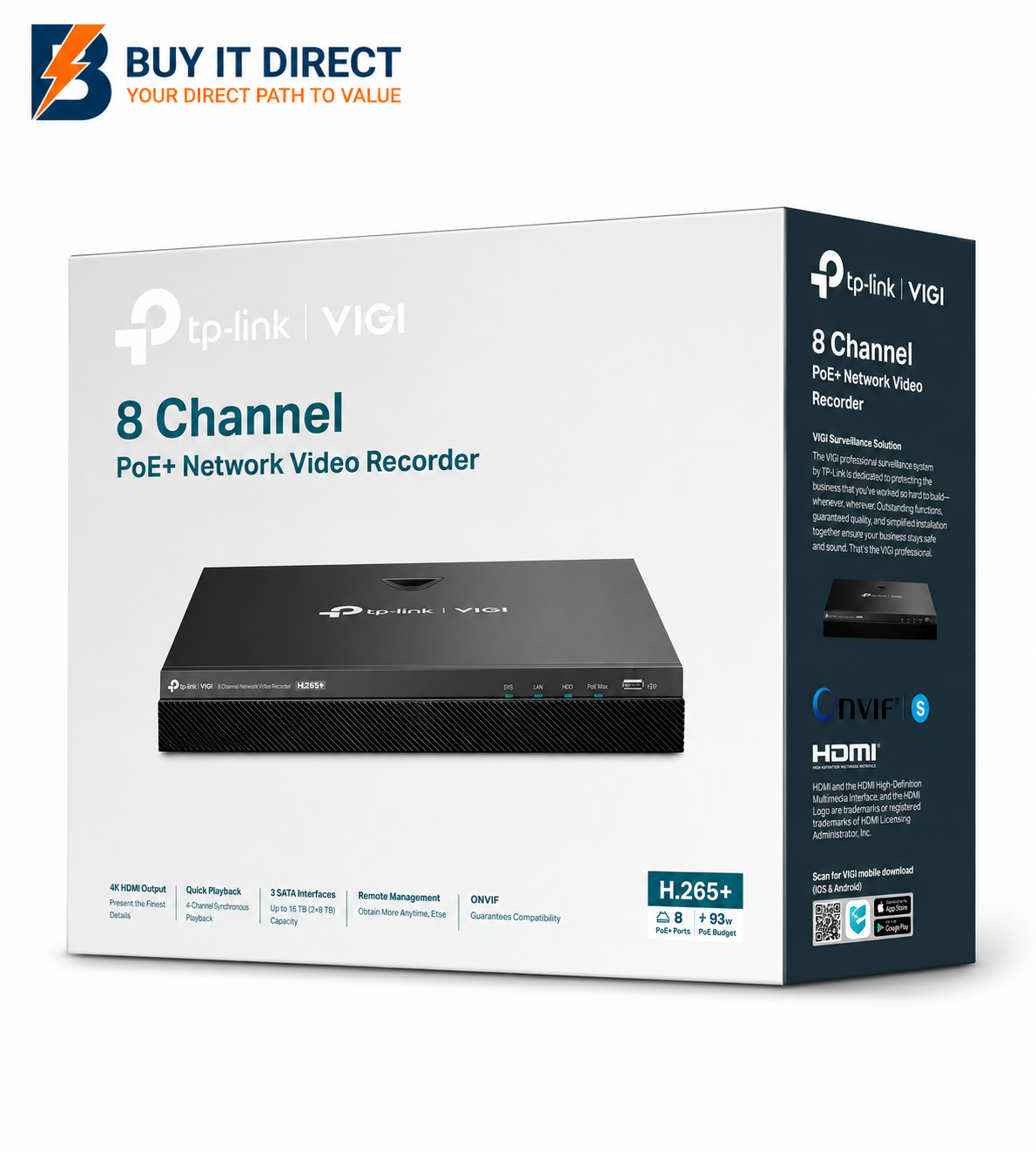 TP-LINK VIGI 8 Channel PoE+ Network Video Recorder - RJ-45 / USB 2.0 / SATA / Black