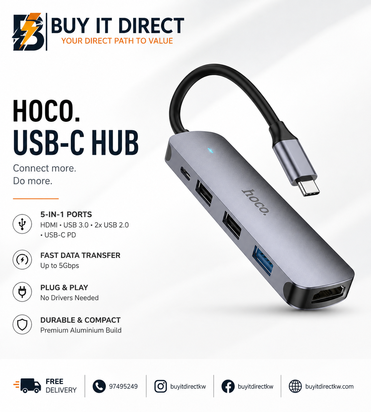 Hoco HB27 Type C Hub with HDTV USB3.0 USB2.0 and PD