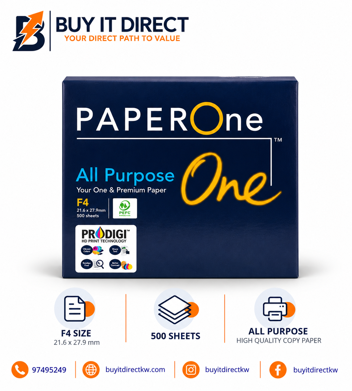 ورق تصوير Paper One مقاس F4 عدد 500 ورقة