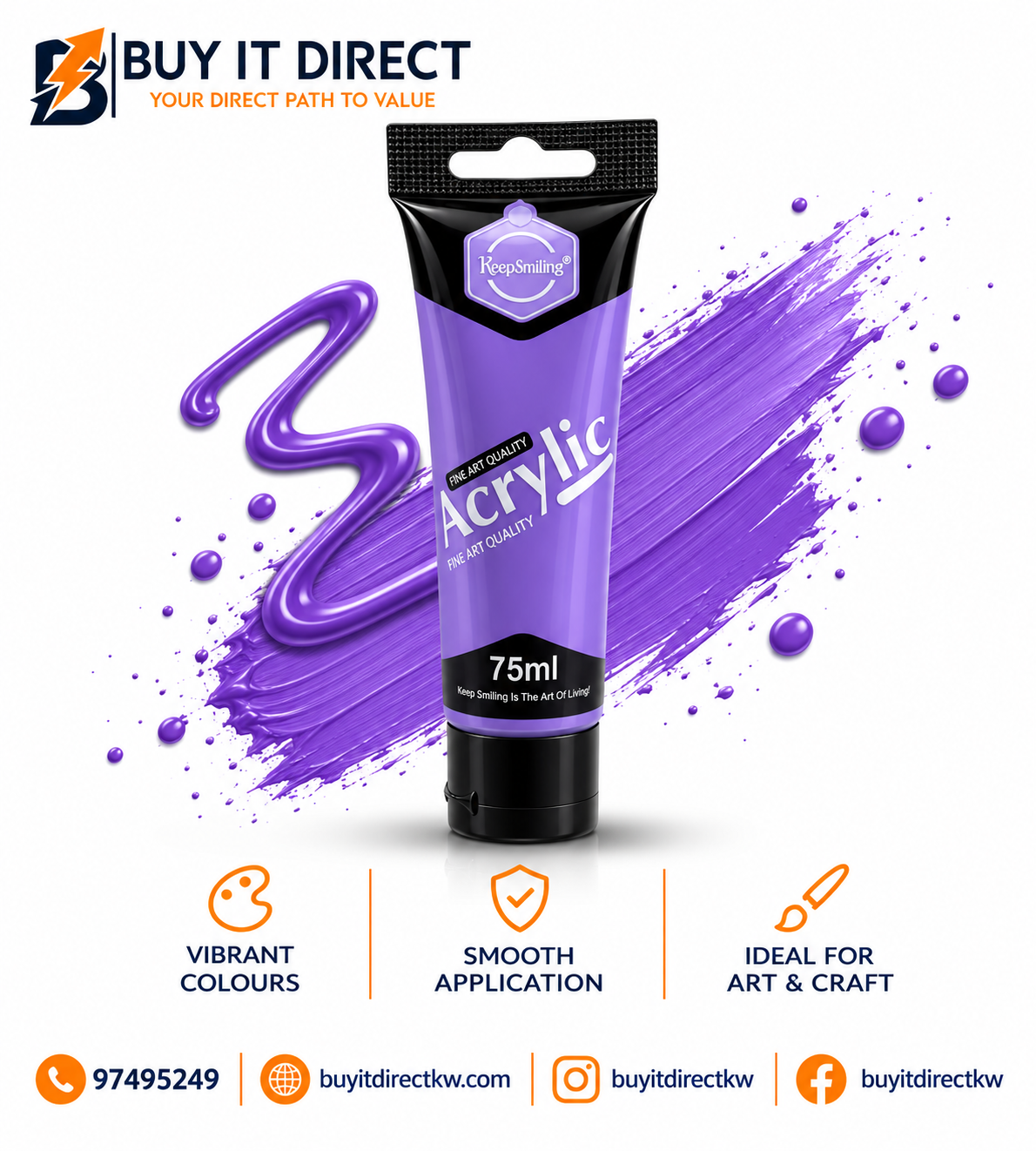 Keep Smiling Metallic Acrylic Paint Tube Purple 75 ml