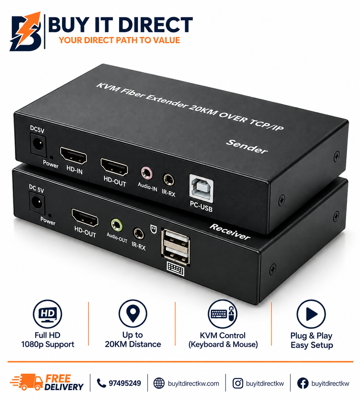 HDMI Extender via Fiber Optic 20 KM Powered