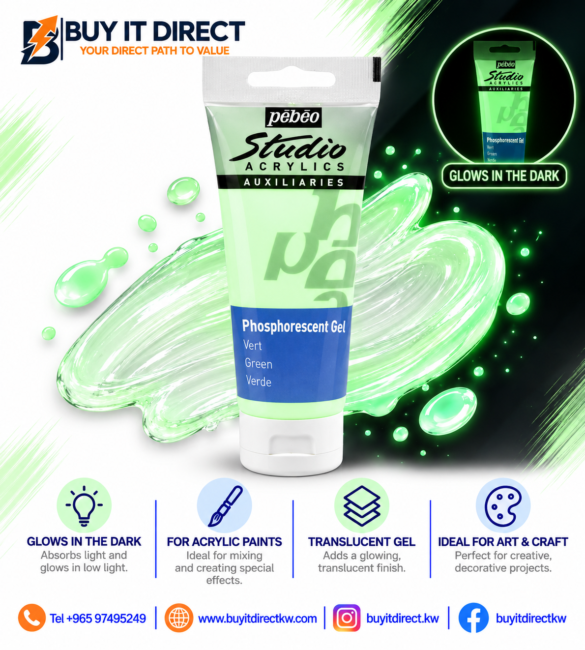 pebeo ACRYLICS Phosphorescent Gel 100 ml