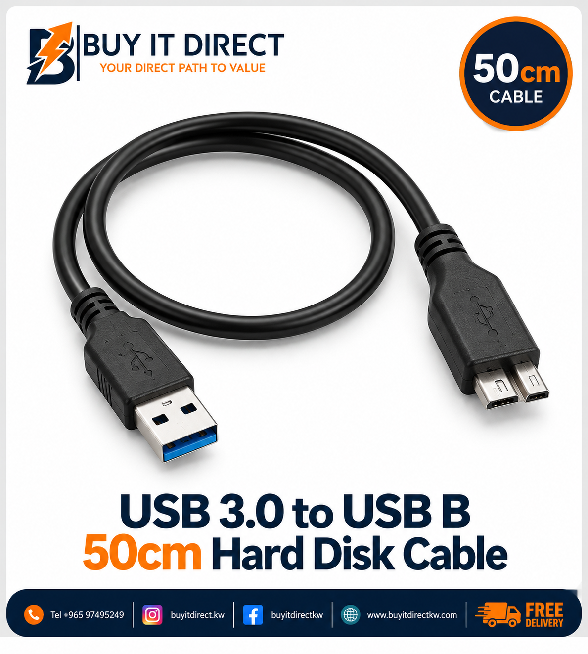 USB 3.0 to USB B 50cm Hard Disk Cable