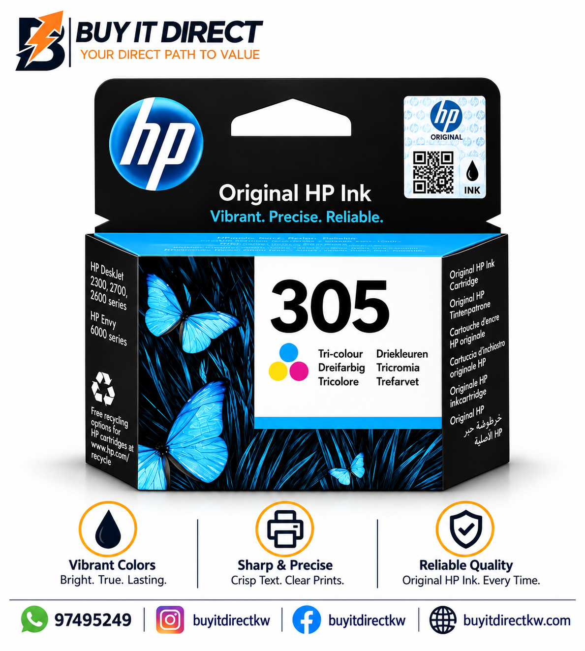 خرطوشة حبر HP 305 ثلاثية الألوان أصلية