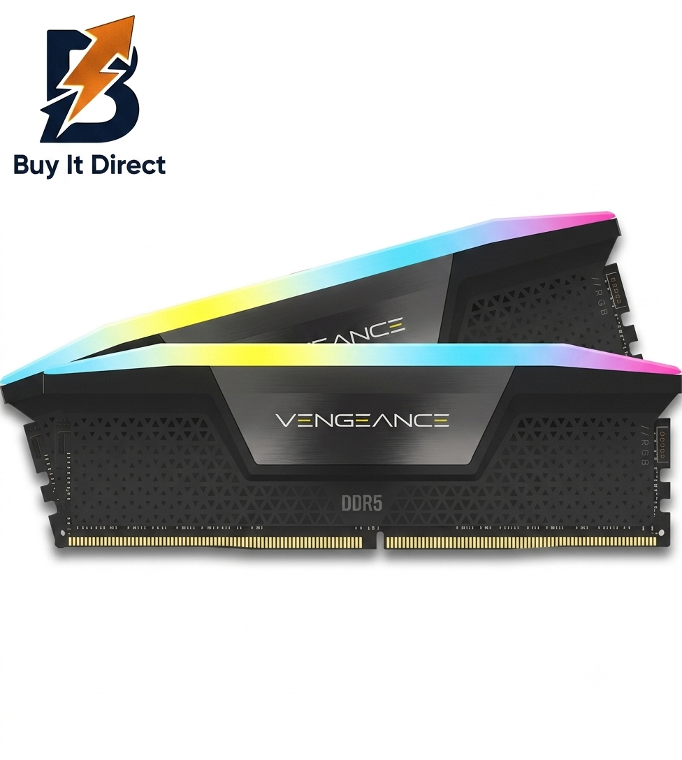 Corsair 96GB 6400MHz VENGEANCE RGB DDR5 RAM, (2x 48GB) Kit CL32, Black