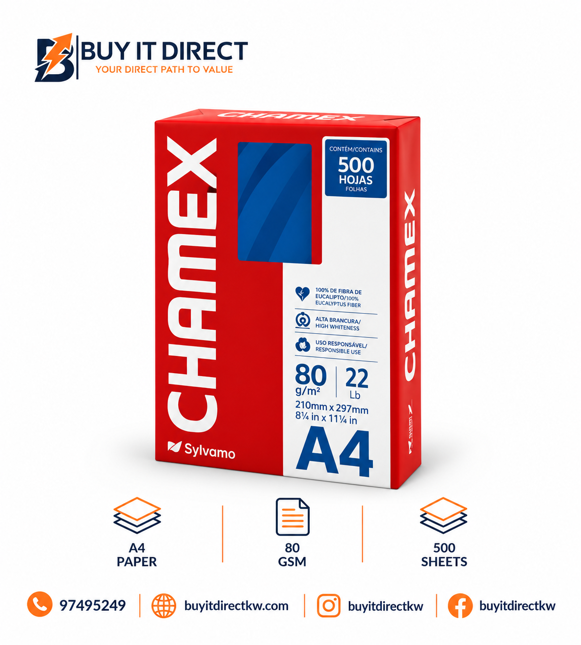 Chamex A4 Copy Paper 80 GSM 500 Sheets