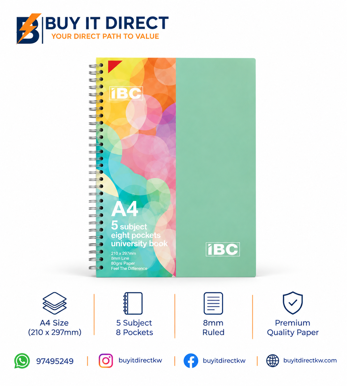 A4 5 Subject Notebook 100 Sheets