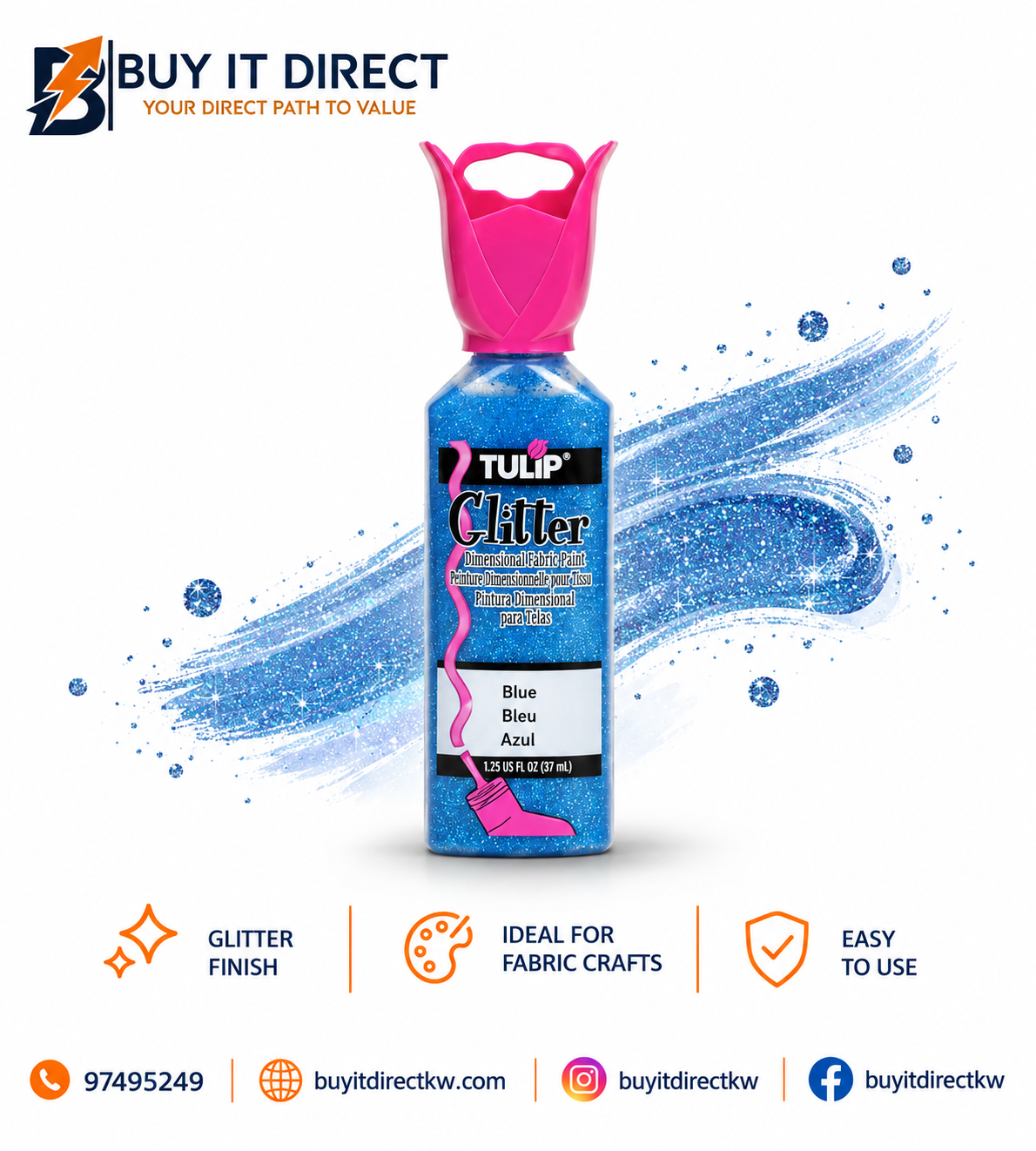 Glitter Fabric Paint Blue 37 ml