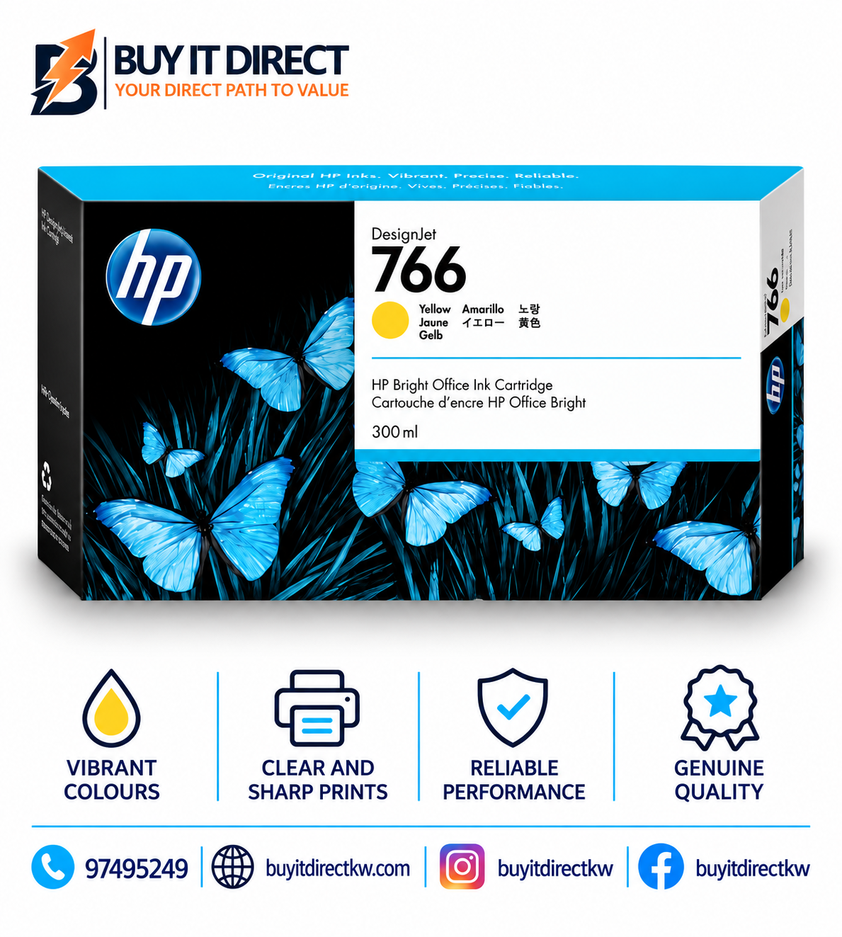 HP 766 300ml Yellow DesignJet Ink Cartridge