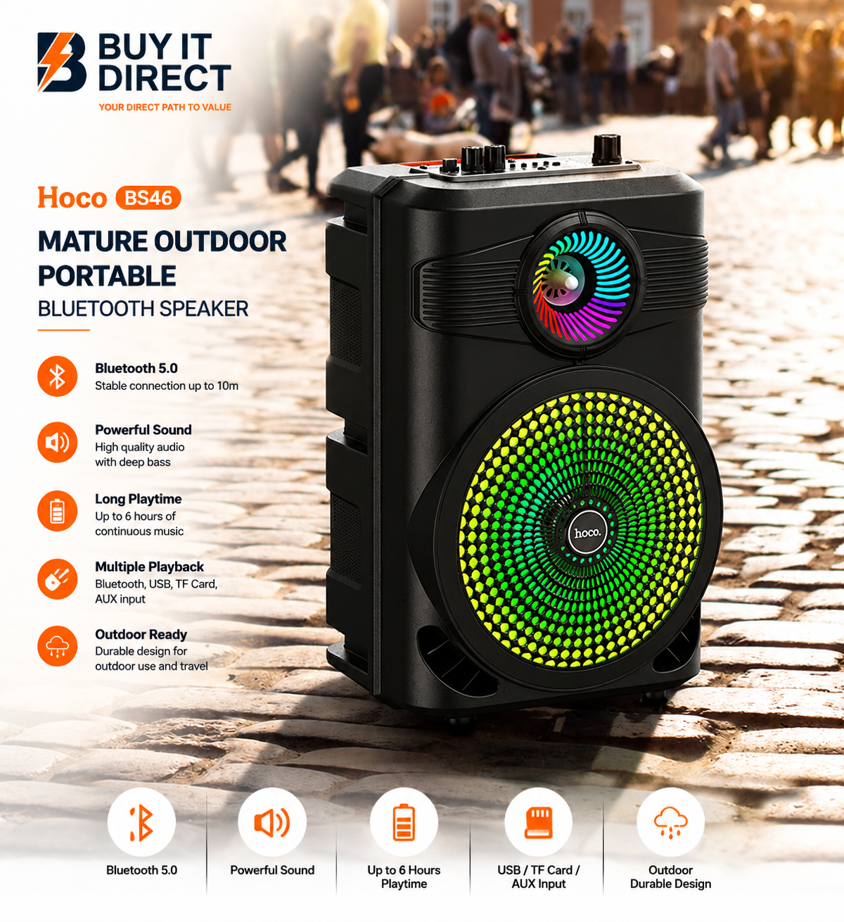 مكبر صوت Hoco BS46 Mature محمول للرحلات الخارجية بتقنية Bluetooth