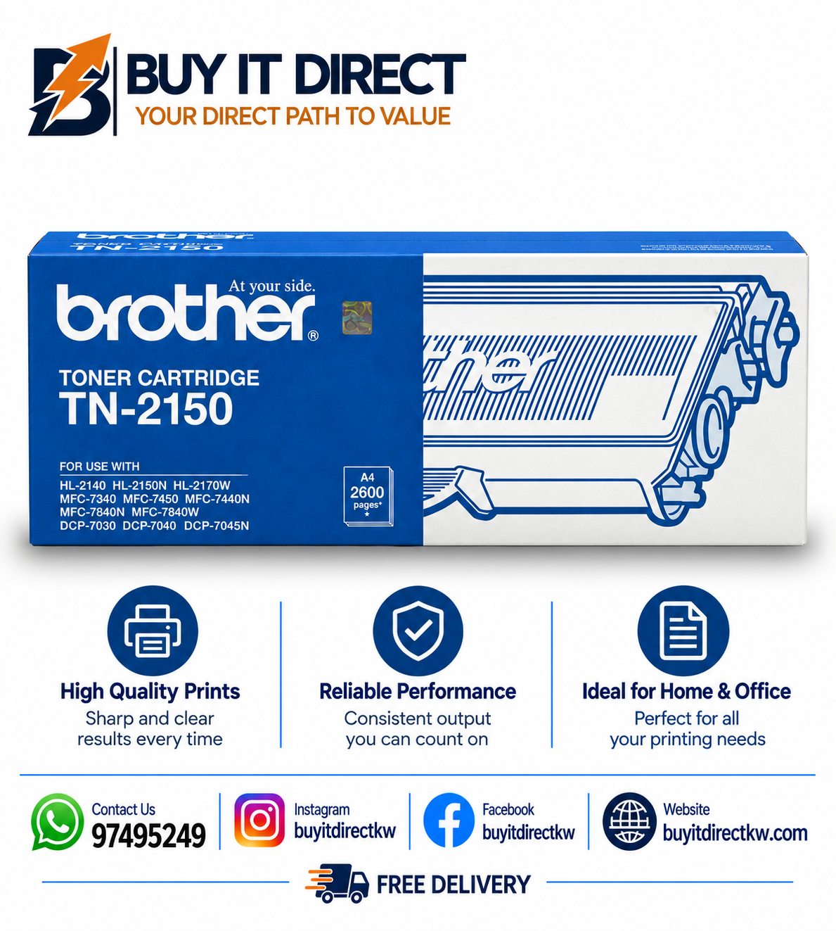 خرطوشة تونر Brother TN2150 أسود 2600 صفحة