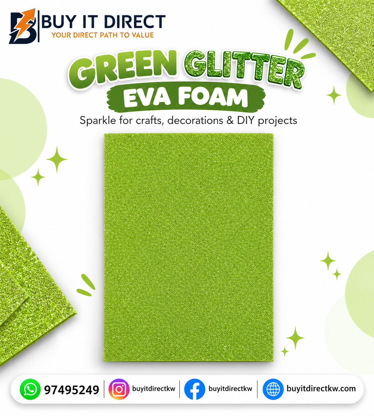 Glitter Foam Sheet A4 Light Green