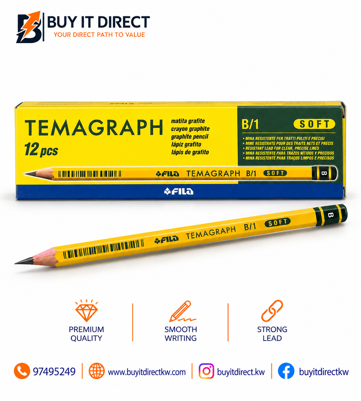 Fila TEMAGRAPH B/1 Graphite Pencils - 12 Pieces
