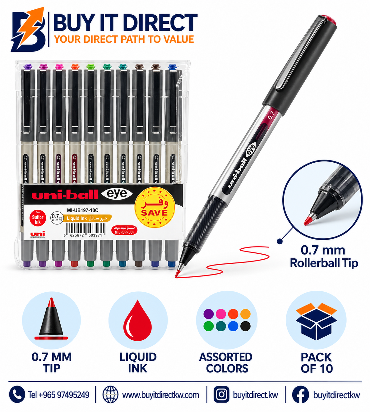 uni-ball Eye 0.7 mm Liquid Ink Pen - Pack of 10