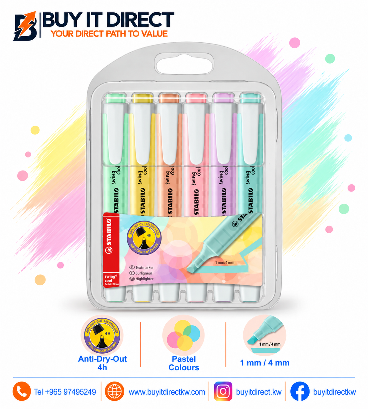 STABILO Swing Cool Highlighter Set – 6 Pcs (1mm/4mm)