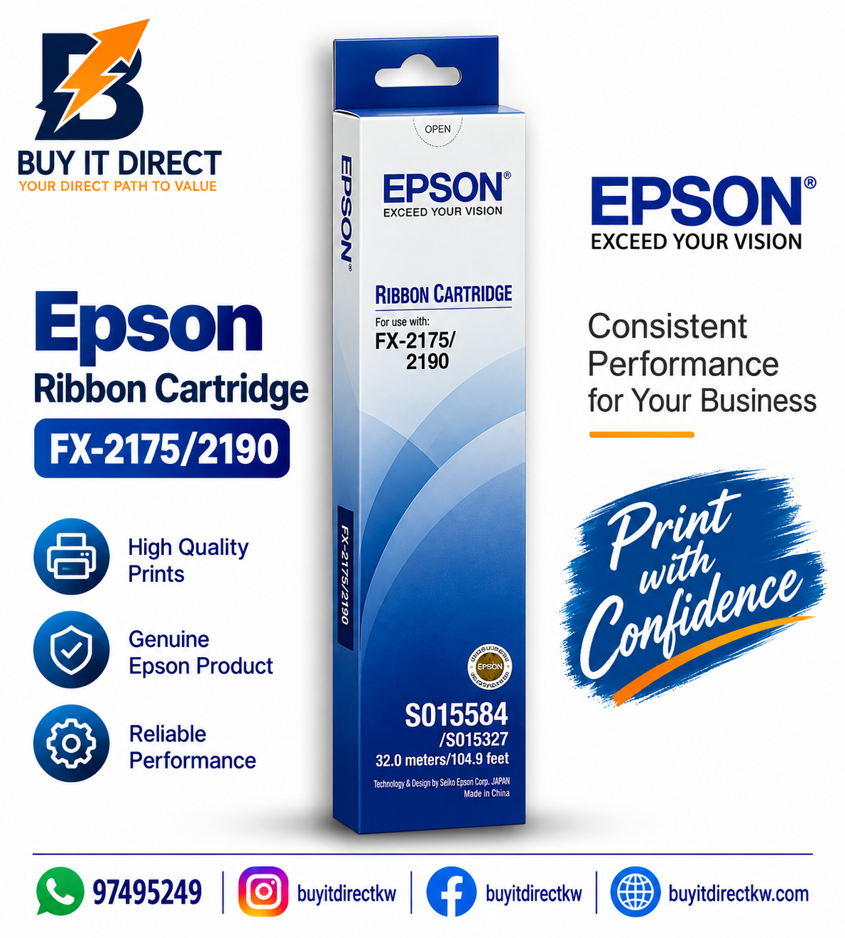 Epson FX-2190 Original Black Ribbon Cartridge – C13S015327