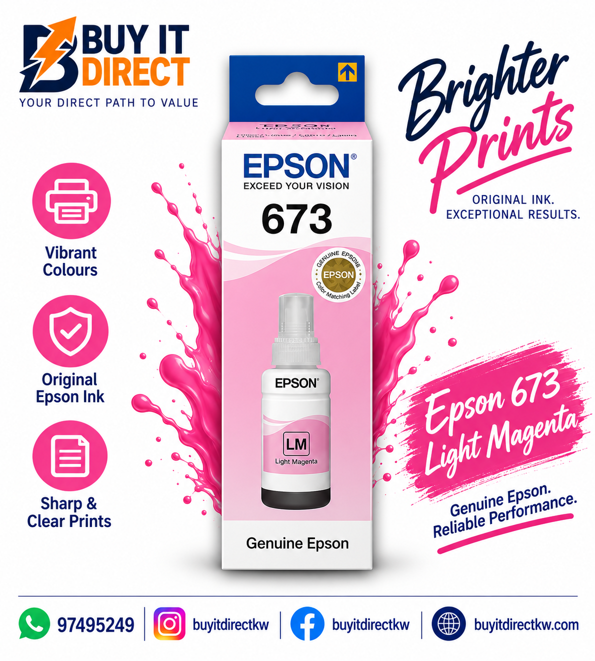 Epson T673 Light Magenta Original Ink Bottle – C13T67364A