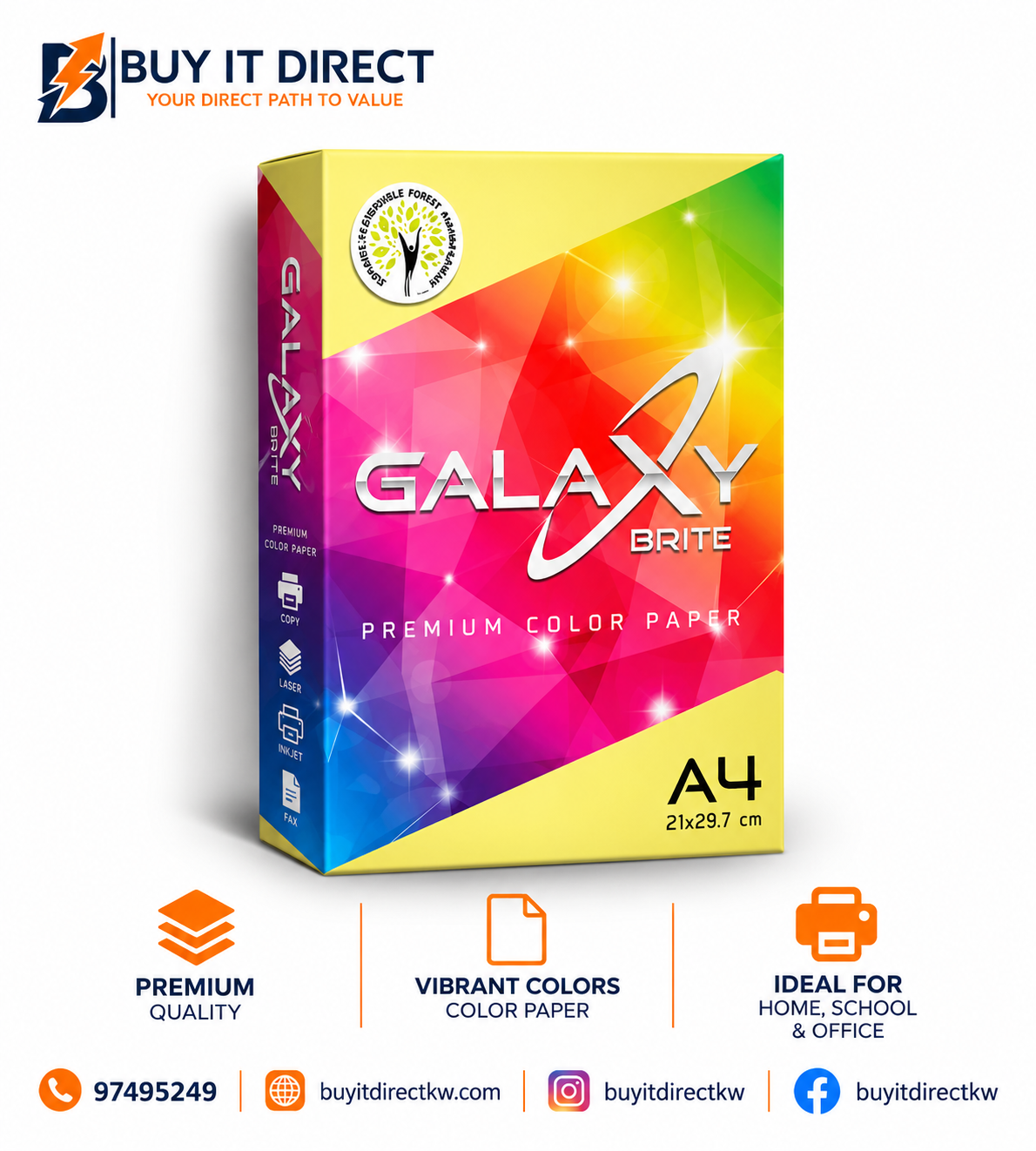 BRITE A4 80 GSM Ivory Colour Paper 500 Sheets