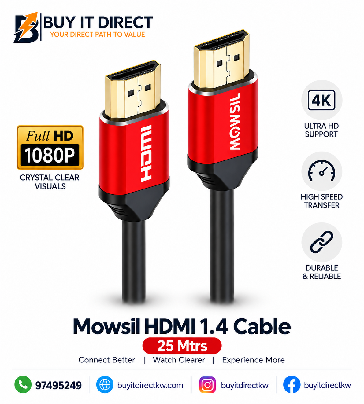 MOWSIL HDMI 4K 30HZ 1 4 Cable 25M