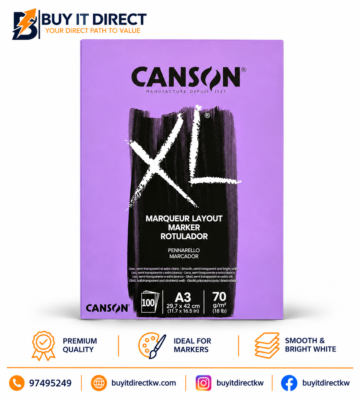 Canson XL Marker Layout Paper A3 70 gsm