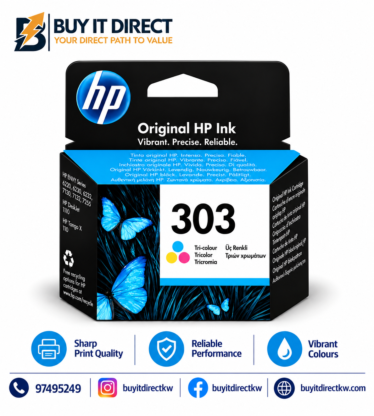 خرطوشة حبر HP 303 أصلية ثلاثية الألوان