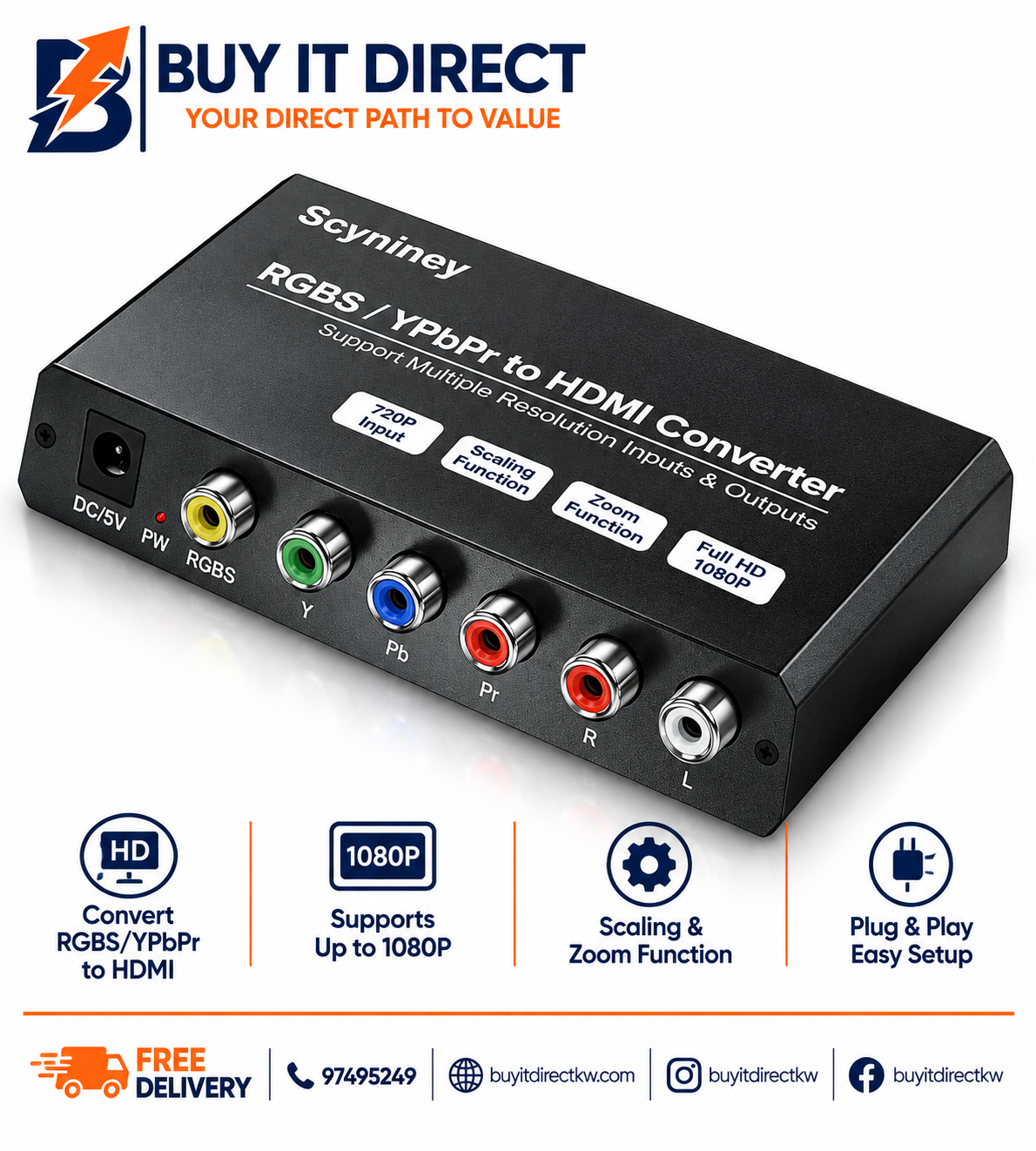 محول RGB مدخل إلى HDMI مخرج مزود بالطاقة