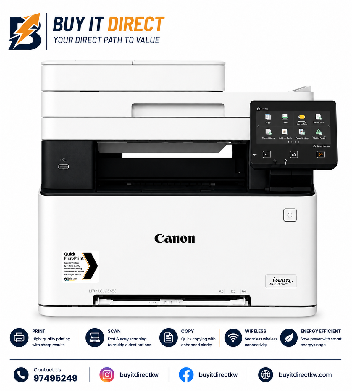 Canon i-Sensys MF643Cdw A4 Color Multifunction Laser Printer – White