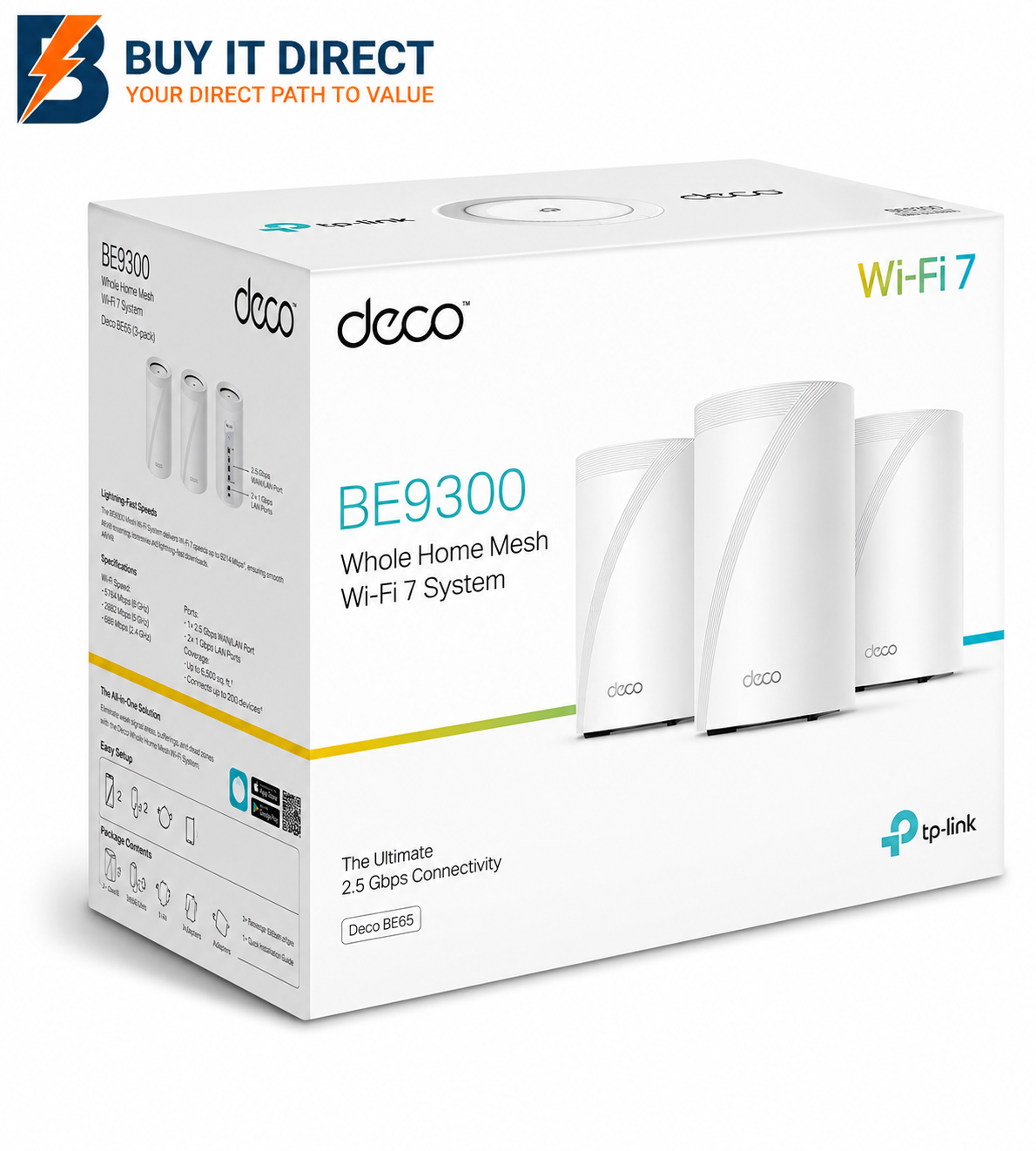 TP-Link Deco BE65 BE9300 Whole Home Mesh WiFi 7 System, 3-Pack