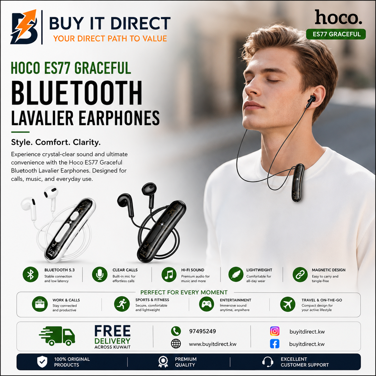 Hoco ES77 Graceful Bluetooth Lavalier Earphones