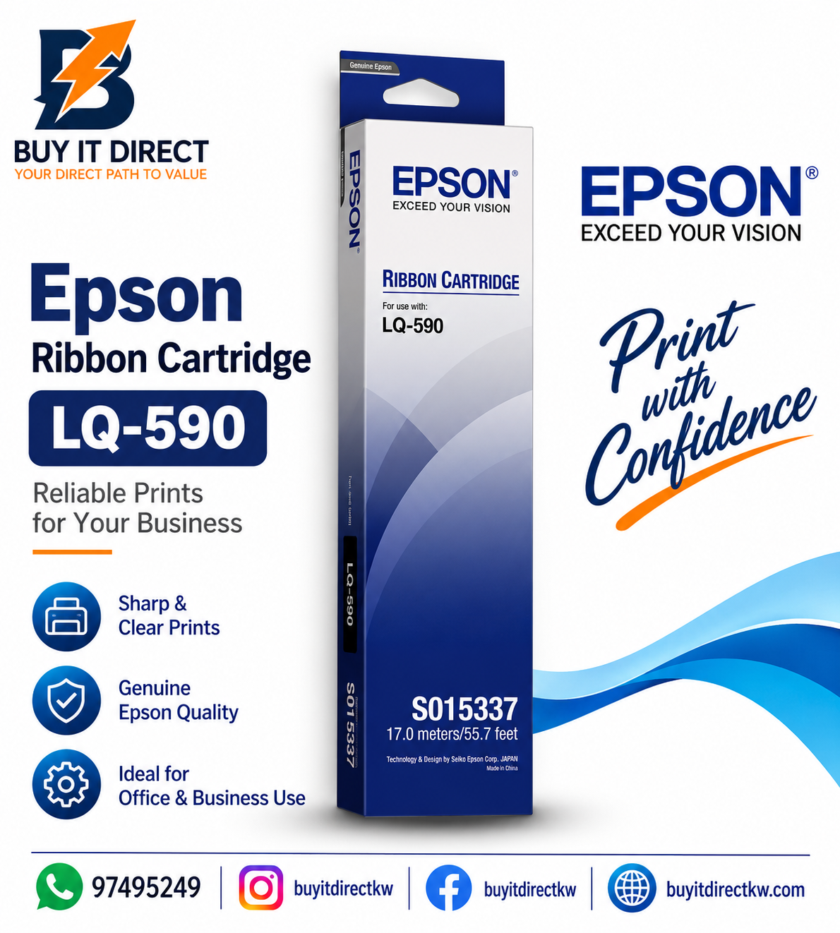 Epson LQ-590 Original Black Ribbon Cartridge – C13S015337
