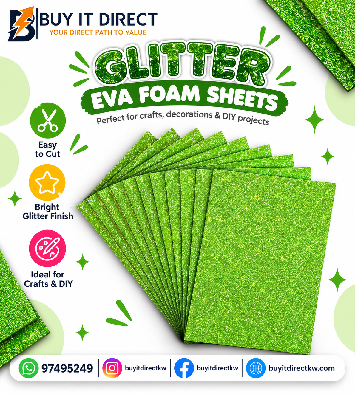 Glitter Foam Sheet Light Green